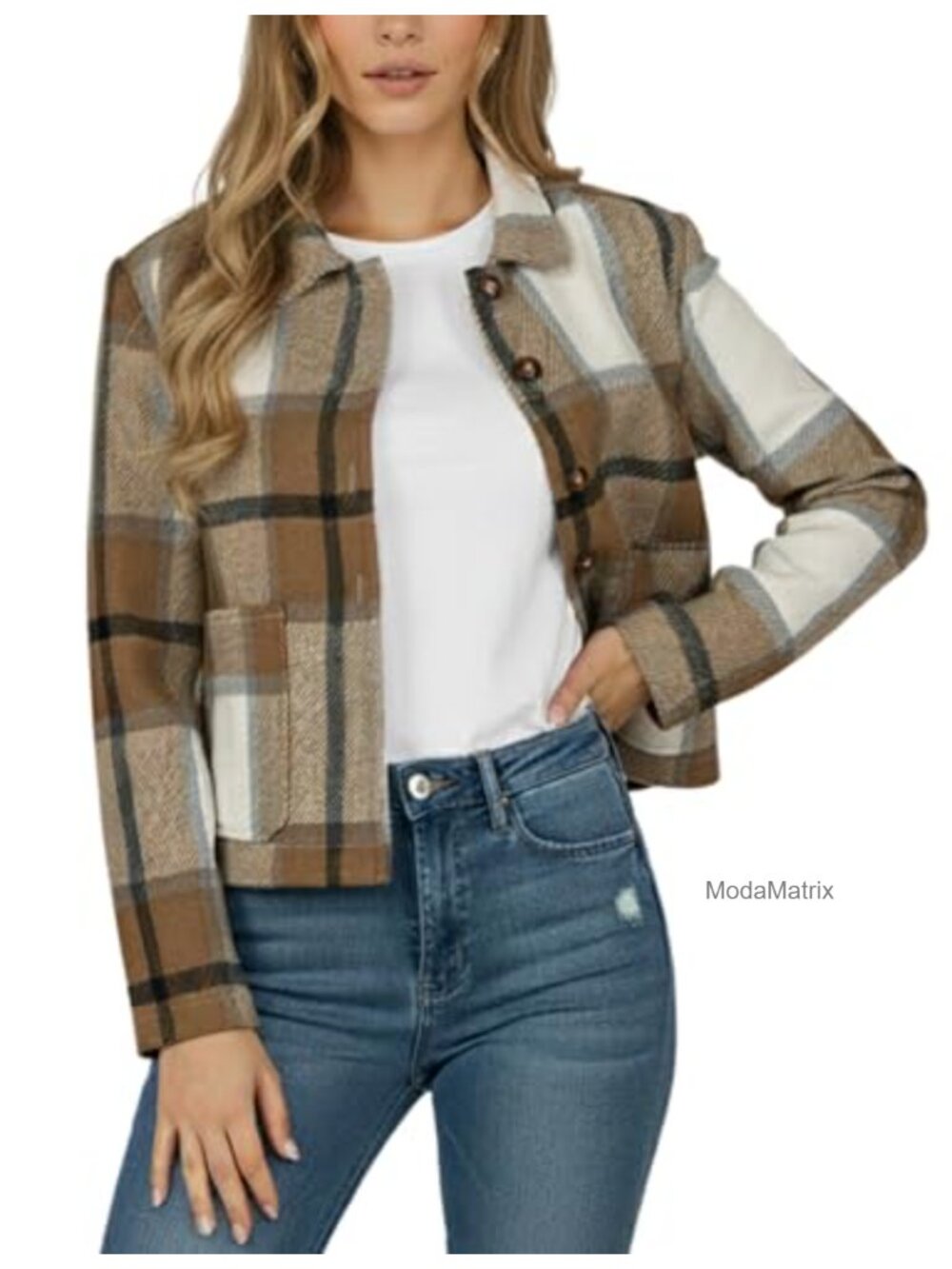 Flannel Cropped Shacket Plaid Button Down Shirt Fall Coat